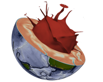 image of a earth cut in two with lava going out